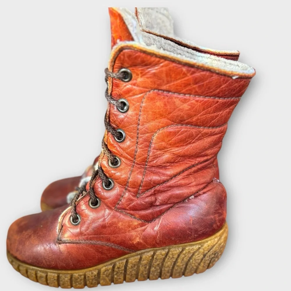 Vtg Husky by Bastien Banff Leather Lace Up Snow Platform Boots Women Size 6